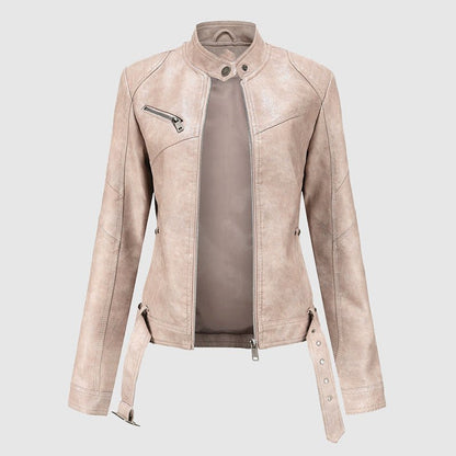 Dames Cropped Motorjack van Imitatieleer met Riem - Jorisenmerle
