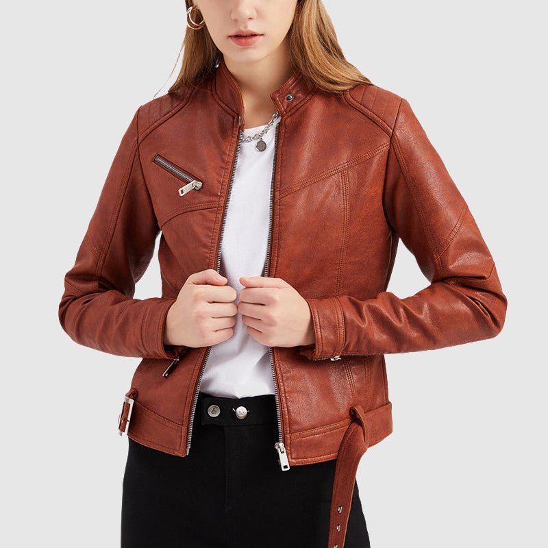 Dames Cropped Motorjack van Imitatieleer met Riem - Jorisenmerle