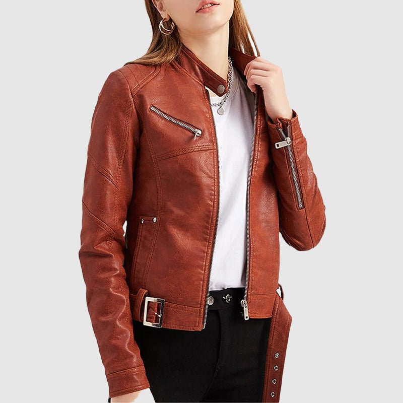 Dames Cropped Motorjack van Imitatieleer met Riem - Jorisenmerle