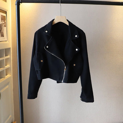 Dames cropped spijkerjack met asymmetrische rits - Jorisenmerle