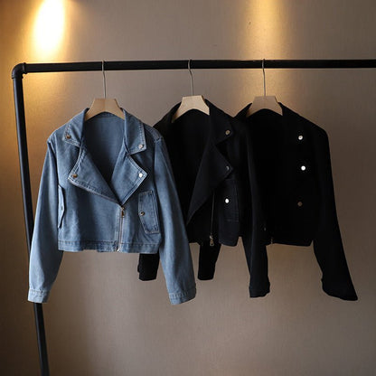 Dames cropped spijkerjack met asymmetrische rits - Jorisenmerle