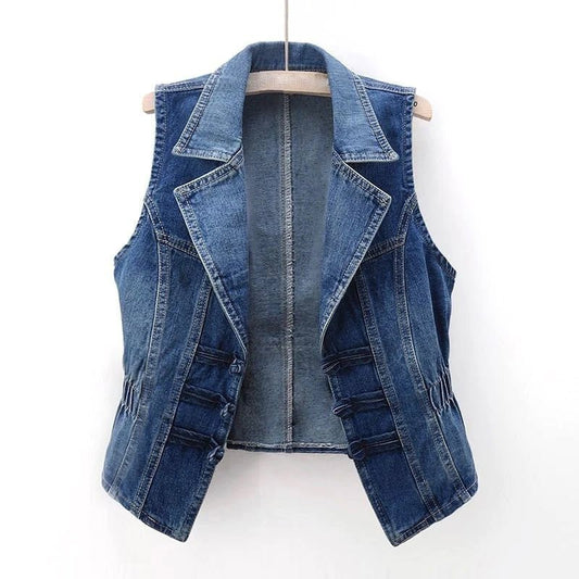 Dames denimvest met reverskraag en elastische taille - Jorisenmerle