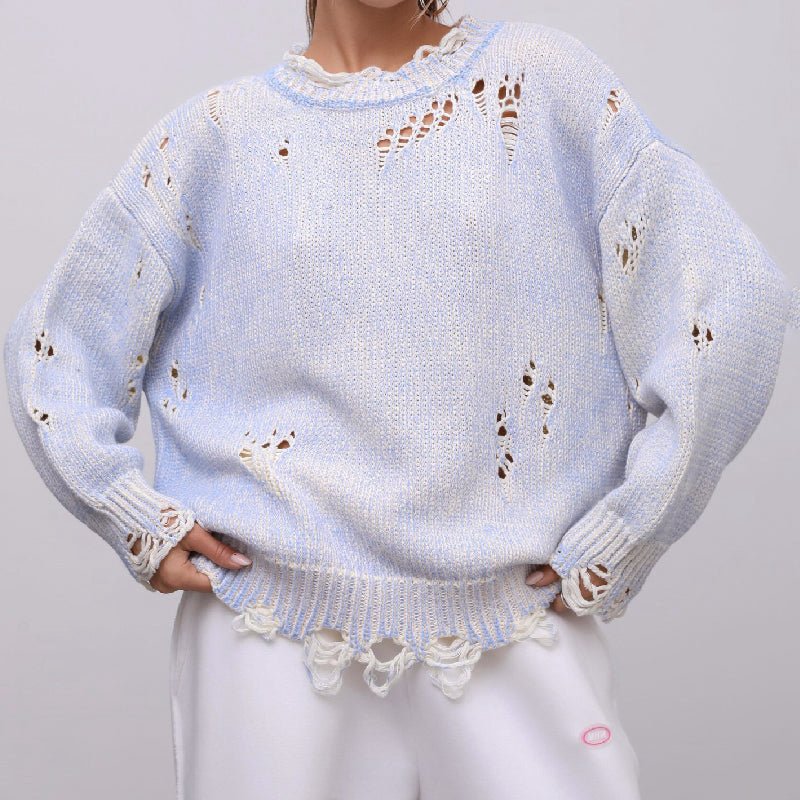 Dames Loose - Fit Gebreide Trui met Verweerde Details - Jorisenmerle