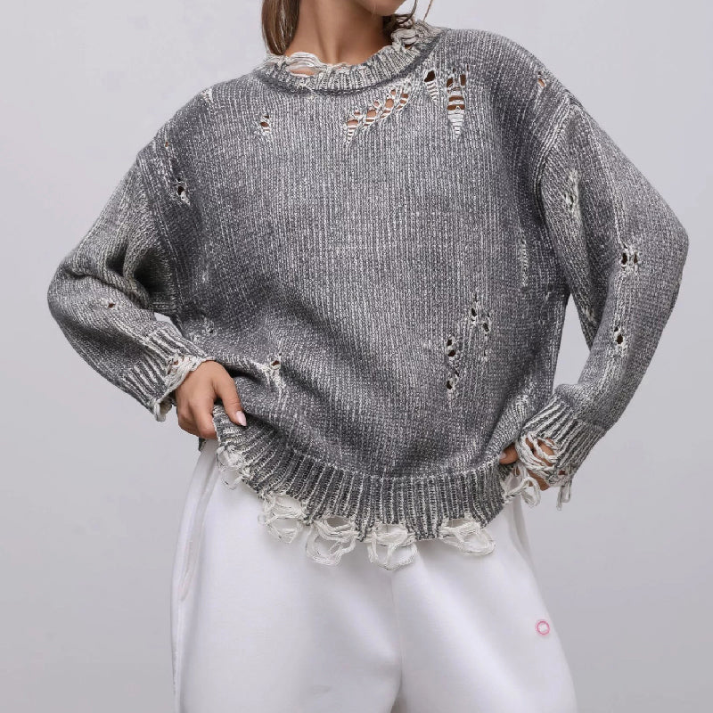 Dames Loose - Fit Gebreide Trui met Verweerde Details - Jorisenmerle