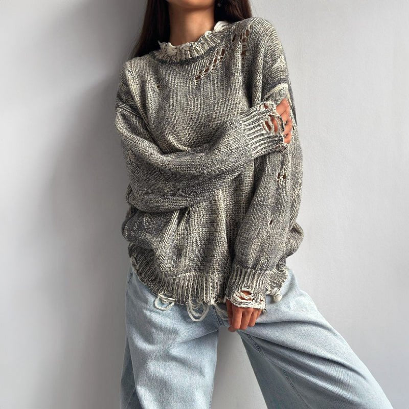 Dames Loose - Fit Gebreide Trui met Verweerde Details - Jorisenmerle