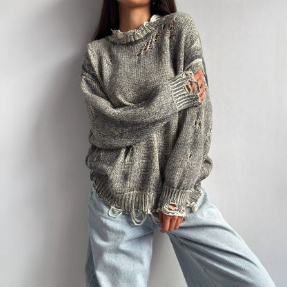 Dames Loose - Fit Gebreide Trui met Verweerde Details - Jorisenmerle