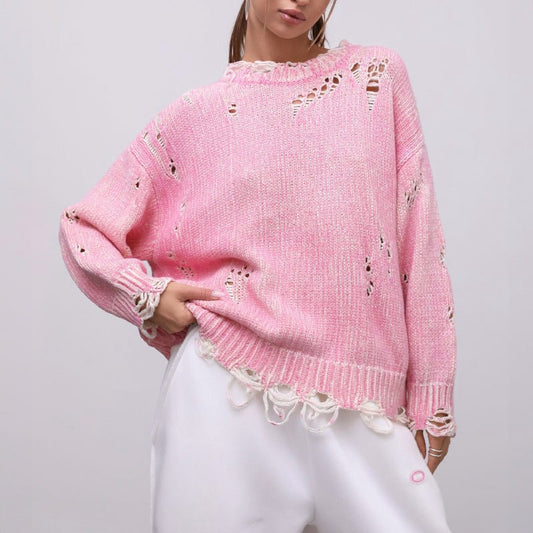 Dames Loose - Fit Gebreide Trui met Verweerde Details - Jorisenmerle