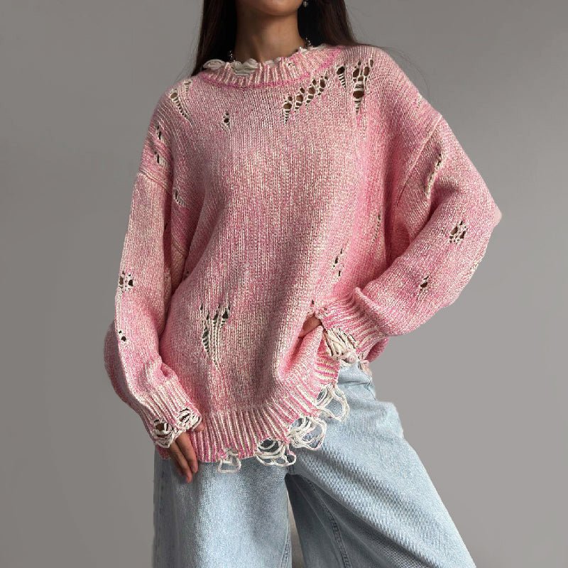 Dames Loose - Fit Gebreide Trui met Verweerde Details - Jorisenmerle
