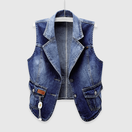 Dames Slim - Fit Denim Gilet met Bloemhanger - Jorisenmerle