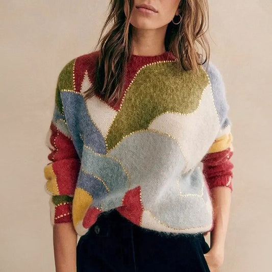Dames Trui met Multicolor Patchwork en Pailletten - Jorisenmerle