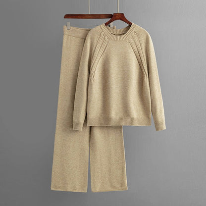 Dames Twee - Delig Set met Kabelpatroon Sweater en Broek - Jorisenmerle
