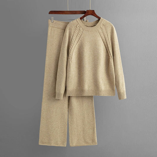 Dames Twee - Delig Set met Kabelpatroon Sweater en Broek - Jorisenmerle
