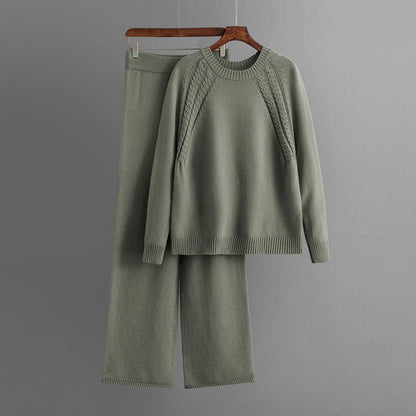 Dames Twee - Delig Set met Kabelpatroon Sweater en Broek - Jorisenmerle