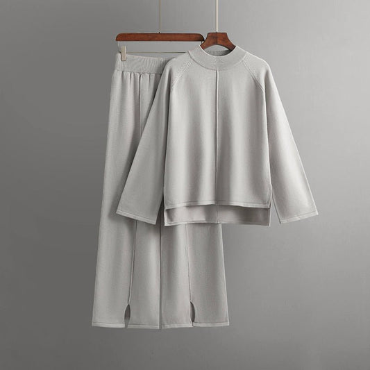 Dames Tweedelige Gebreide Set met Asymmetrische Trui en Broek - Jorisenmerle