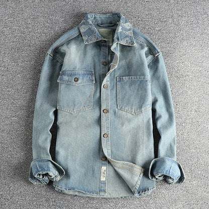 Denim overhemd met kraag met paisleypatroon voor heren - Jorisenmerle