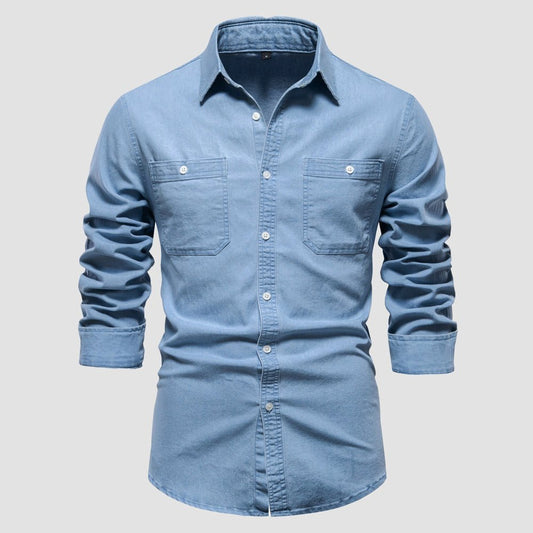 Effen denim overhemd met zakken aan de voorkant voor heren - Jorisenmerle