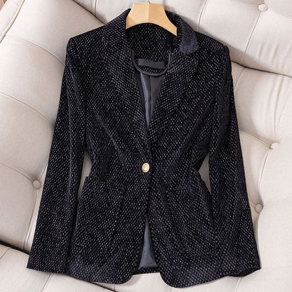 Formele Geruite Fluwelen Blazer voor Dames met Gouden Knopen - Jorisenmerle