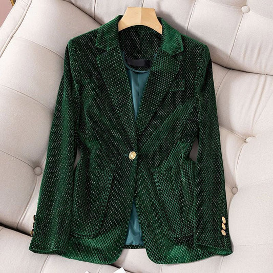 Formele Geruite Fluwelen Blazer voor Dames met Gouden Knopen - Jorisenmerle