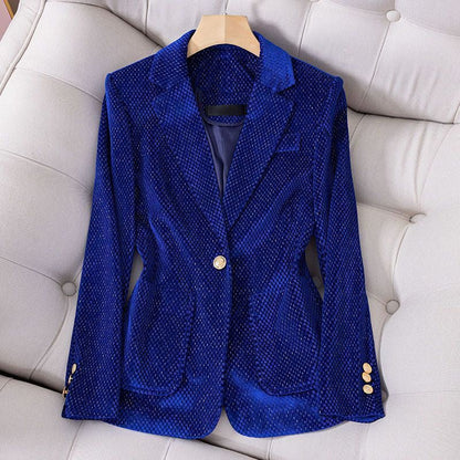 Formele Geruite Fluwelen Blazer voor Dames met Gouden Knopen - Jorisenmerle