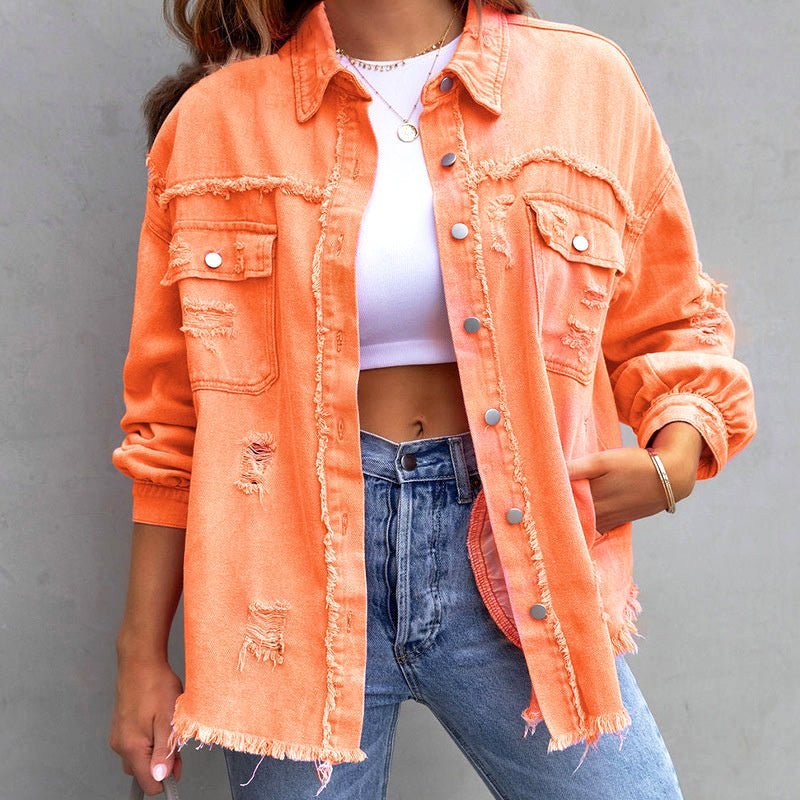 Gerafelde oversized denimjas voor vrouwen - Jorisenmerle