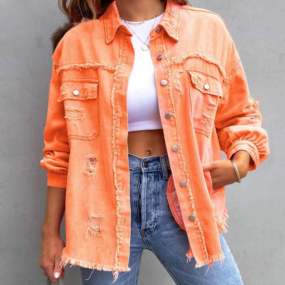 Gerafelde oversized denimjas voor vrouwen - Jorisenmerle