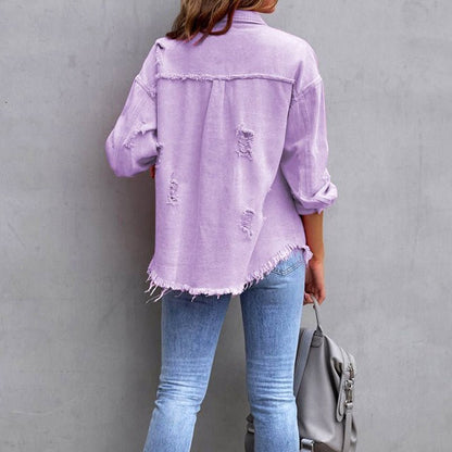Gerafelde oversized denimjas voor vrouwen - Jorisenmerle