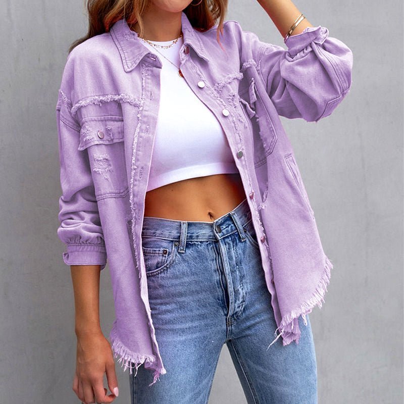 Gerafelde oversized denimjas voor vrouwen - Jorisenmerle
