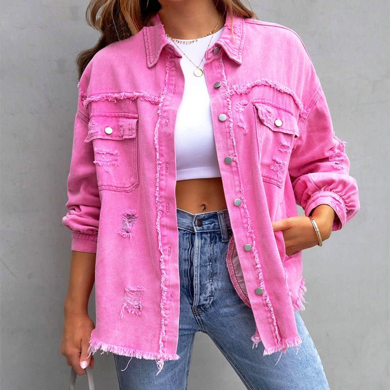 Gerafelde oversized denimjas voor vrouwen - Jorisenmerle