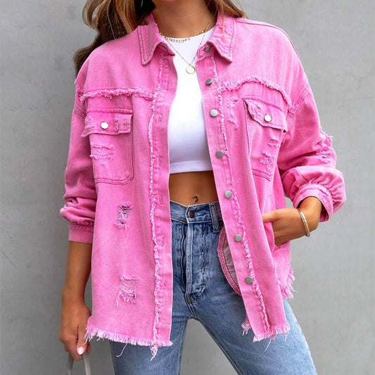 Gerafelde oversized denimjas voor vrouwen - Jorisenmerle