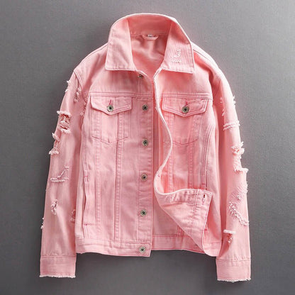 Heren Denim Jas in Effenkleur met Gescheurde Mouwen - Jorisenmerle