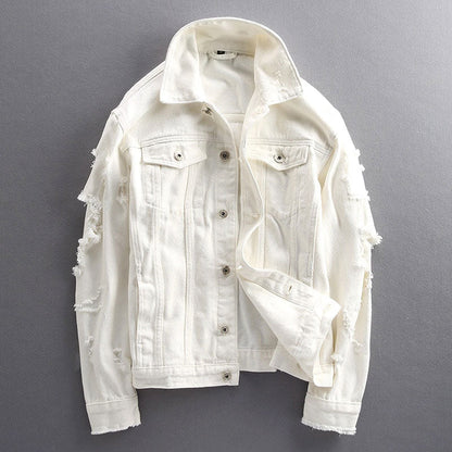 Heren Denim Jas in Effenkleur met Gescheurde Mouwen - Jorisenmerle