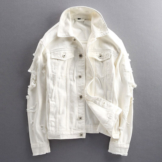 Heren Denim Jas in Effenkleur met Gescheurde Mouwen - Jorisenmerle