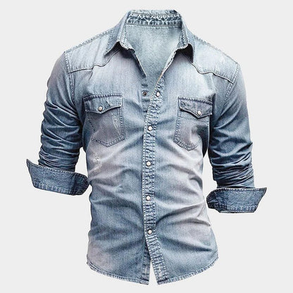 Heren Denim Overhemd met Lange Mouwen en Drukknopen - Jorisenmerle