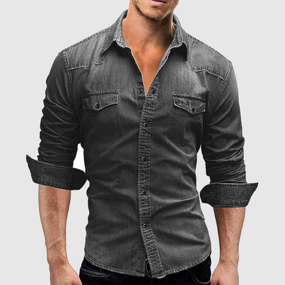 Heren Denim Overhemd met Lange Mouwen en Drukknopen - Jorisenmerle