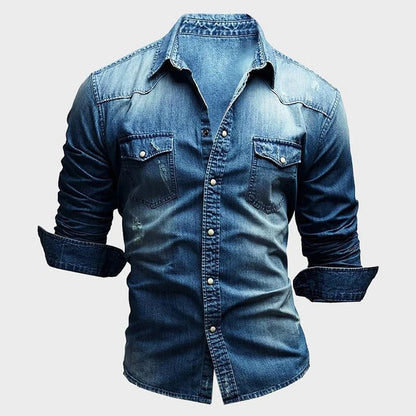 Heren Denim Overhemd met Lange Mouwen en Drukknopen - Jorisenmerle