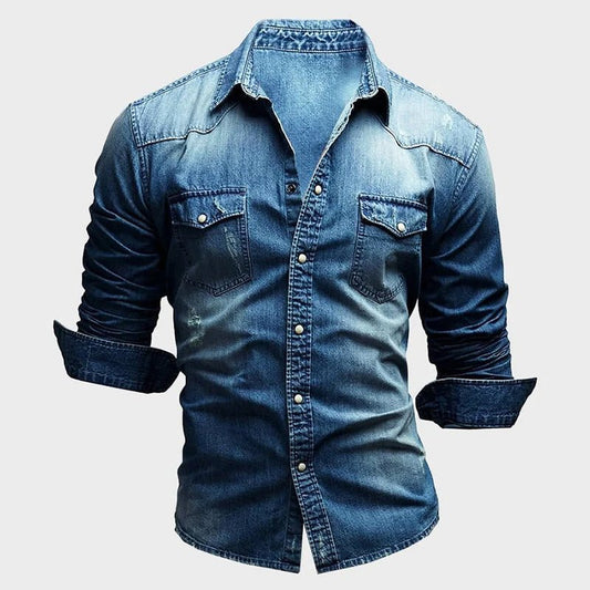Heren Denim Overhemd met Lange Mouwen en Drukknopen - Jorisenmerle