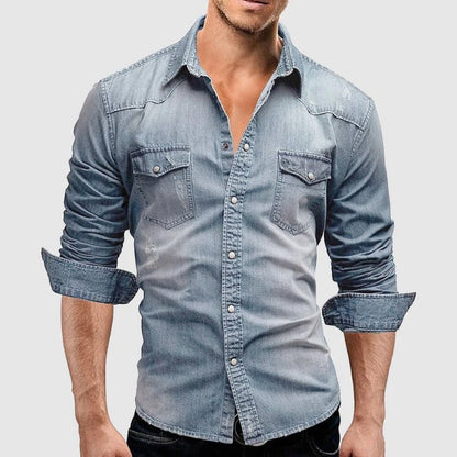 Heren Denim Overhemd met Lange Mouwen en Drukknopen - Jorisenmerle