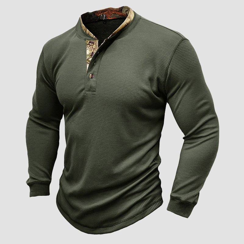 Heren Henley T-shirt met lange mouwen en contrasterende kraag - Jorisenmerle