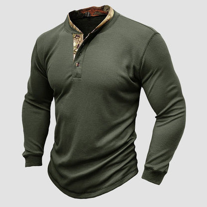 Heren Henley T-shirt met lange mouwen en contrasterende kraag - Jorisenmerle