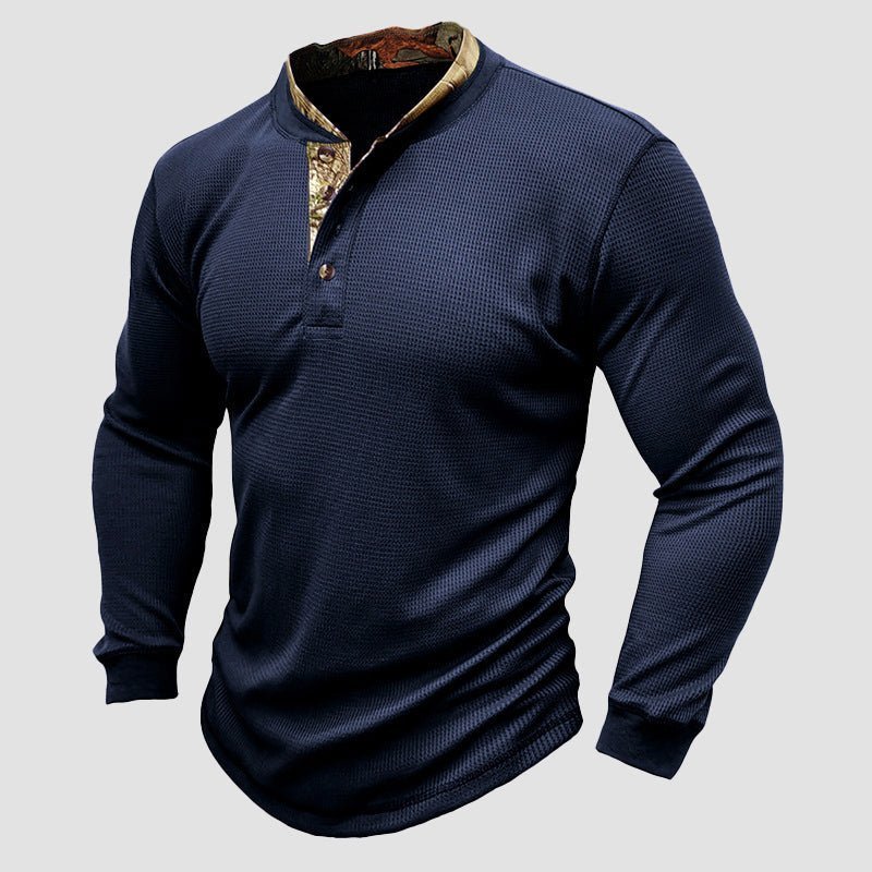 Heren Henley T-shirt met lange mouwen en contrasterende kraag - Jorisenmerle