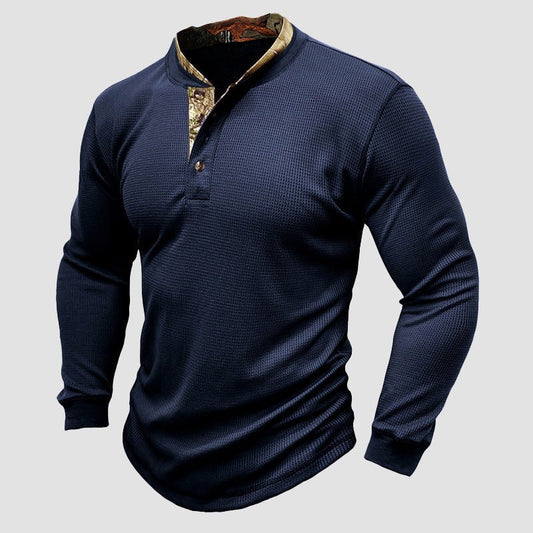 Heren Henley T-shirt met lange mouwen en contrasterende kraag - Jorisenmerle