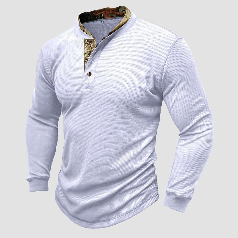 Heren Henley T-shirt met lange mouwen en contrasterende kraag - Jorisenmerle
