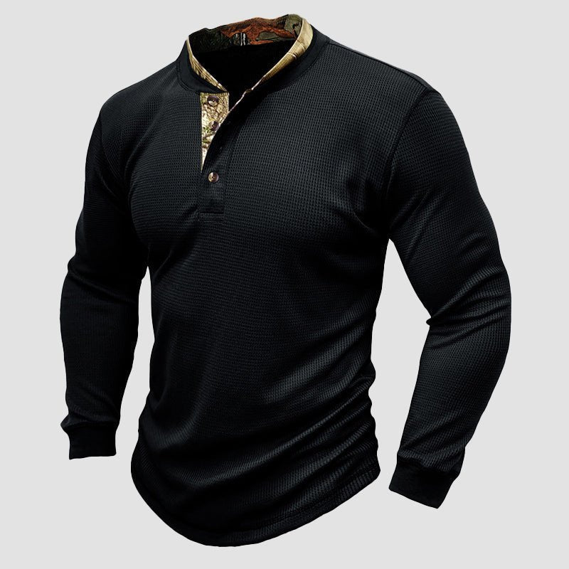 Heren Henley T-shirt met lange mouwen en contrasterende kraag - Jorisenmerle