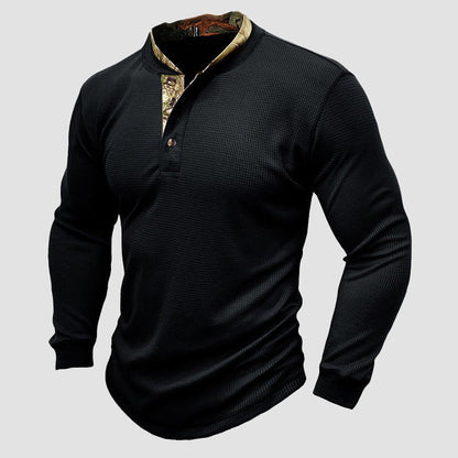 Heren Henley T-shirt met lange mouwen en contrasterende kraag - Jorisenmerle
