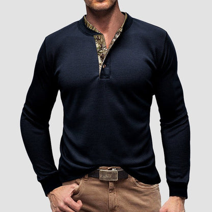 Heren Henley T-shirt met lange mouwen en contrasterende kraag - Jorisenmerle