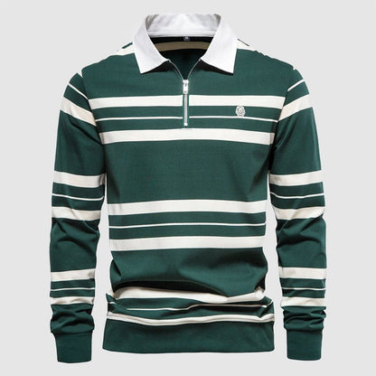Heren Poloshirt met Lange Mouwen, Strepen en Ritssluiting - Jorisenmerle