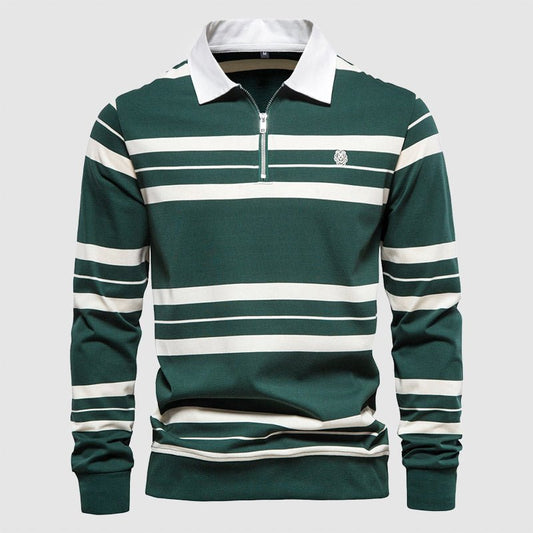 Heren Poloshirt met Lange Mouwen, Strepen en Ritssluiting - Jorisenmerle