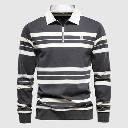 Heren Poloshirt met Lange Mouwen, Strepen en Ritssluiting - Jorisenmerle