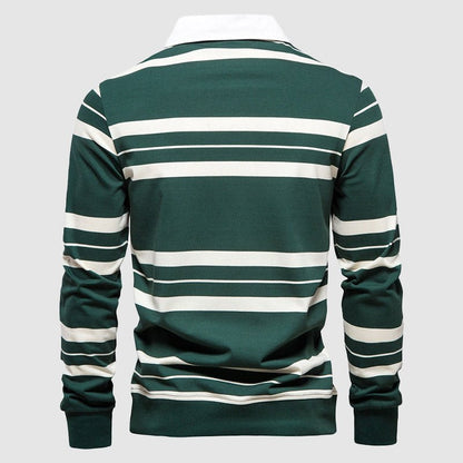 Heren Poloshirt met Lange Mouwen, Strepen en Ritssluiting - Jorisenmerle