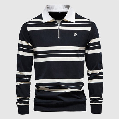 Heren Poloshirt met Lange Mouwen, Strepen en Ritssluiting - Jorisenmerle